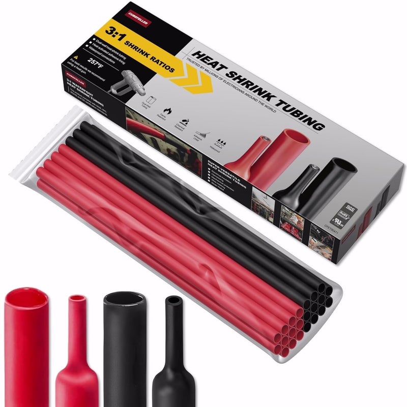 Cubefeller 3:1 Ratio 3/32 Inch (2.4Mm) Heat Shrink Tubing Kit ,Black 20Ft & Red 20Ft (12.2M Total Length), Marine Grade Waterproof Adhesive Lined, Insulation Sealing Oil-Proof Wear-Resistant ,E4024Br - Image 1